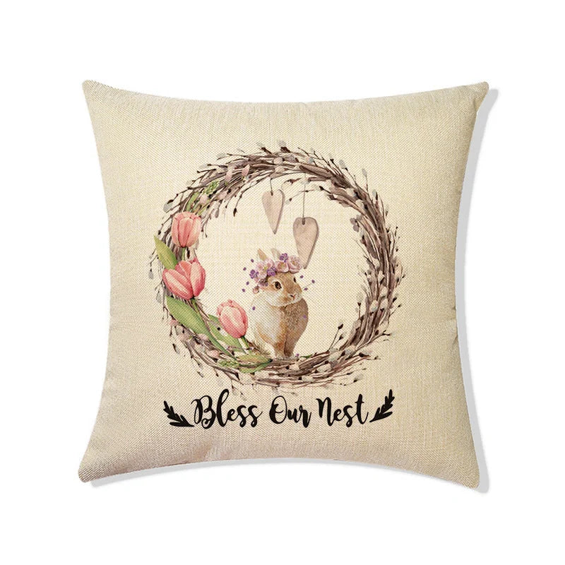 Rabbit Easter Eggs Truck Flower Basket Cushion Cover 45x45cm Nordic Style