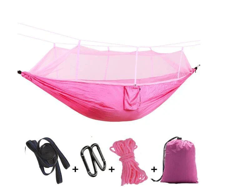 Versatile parachute hammock with mosquito net for outdoor camping and relaxation