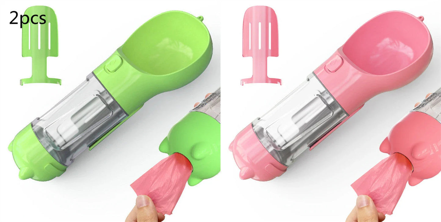 Versatile 3-in-1 Pet Water Bottle with Feeding Bowl and Waste Bag Storage