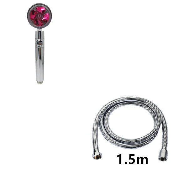 A high-pressure shower head with a stop button, cotton filter, and powerful water pressure for a luxurious bathing experience.