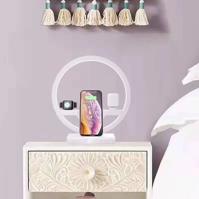 Fast Charging 4 in 1 Bedside Lamp Wireless Charger Bracket with TYPE-C Cable