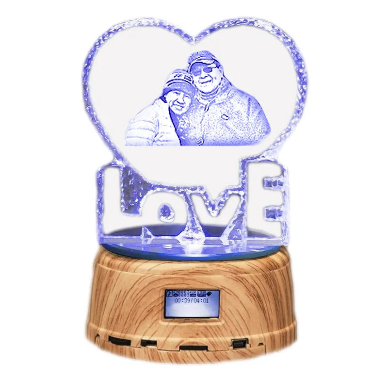 Personalised crystal photo night lamp with Bluetooth music player and colour-changing LED lights