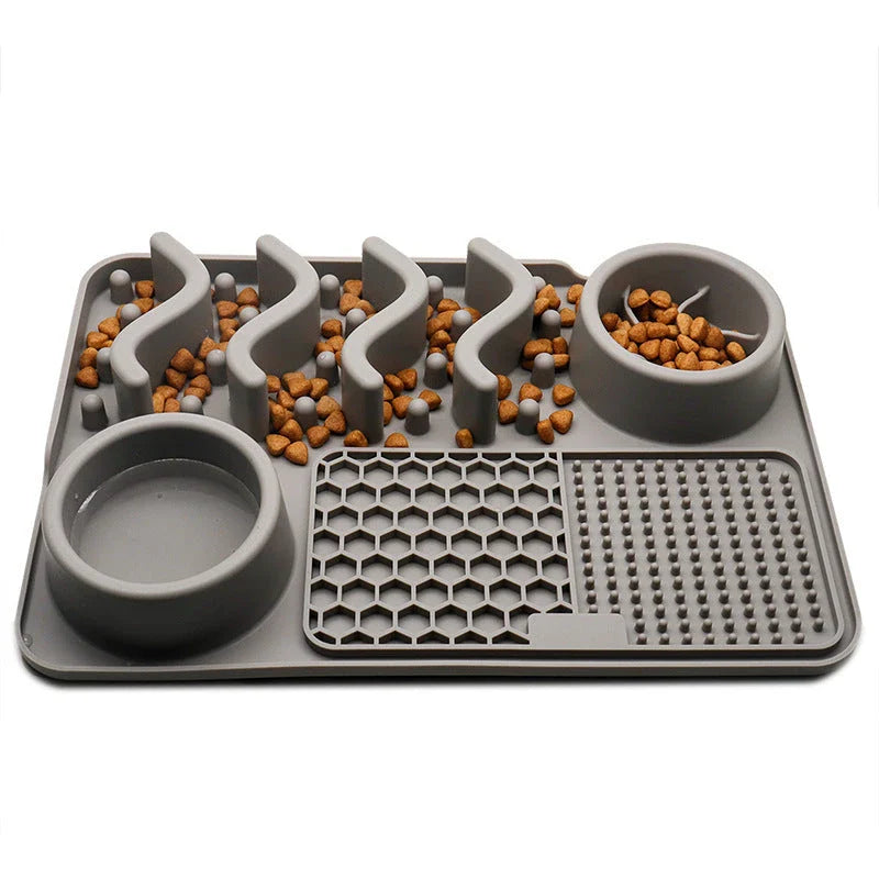 Multifunctional slow feeder silicone licking mat for dogs, available in various colors and sizes to promote healthier eating habits and dental care.