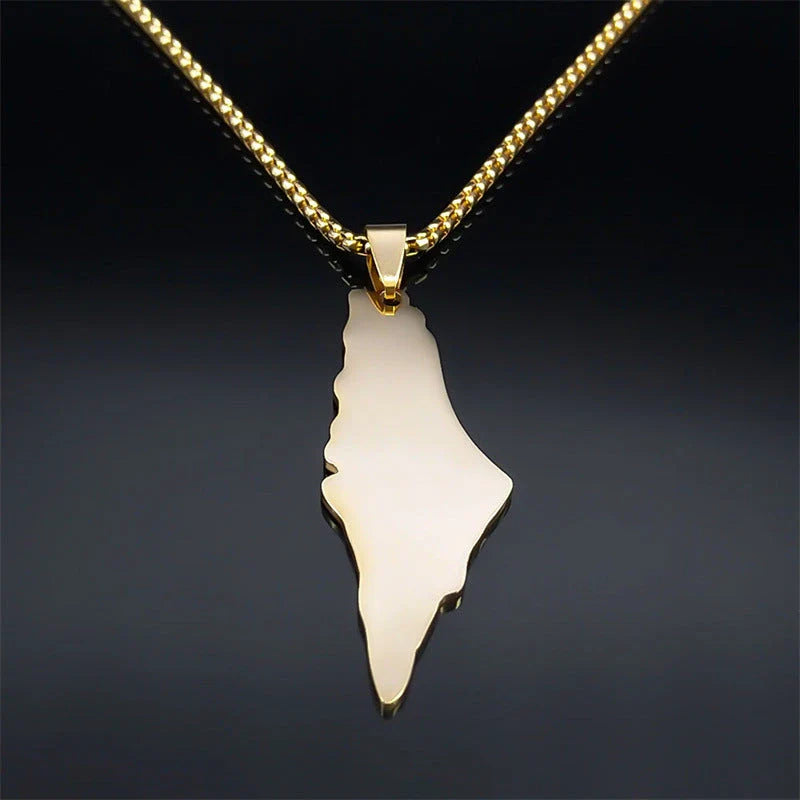 Stainless steel Israel and Palestine map pendant necklace in gold and silver colors