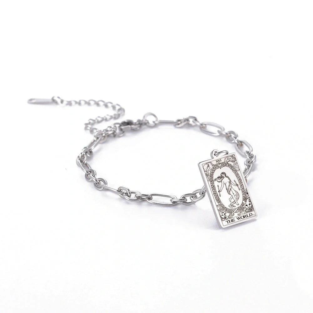 12 Tarot Card Series Fashion Trend Long Oval Link Chain Bracelet in gold and silver finishes