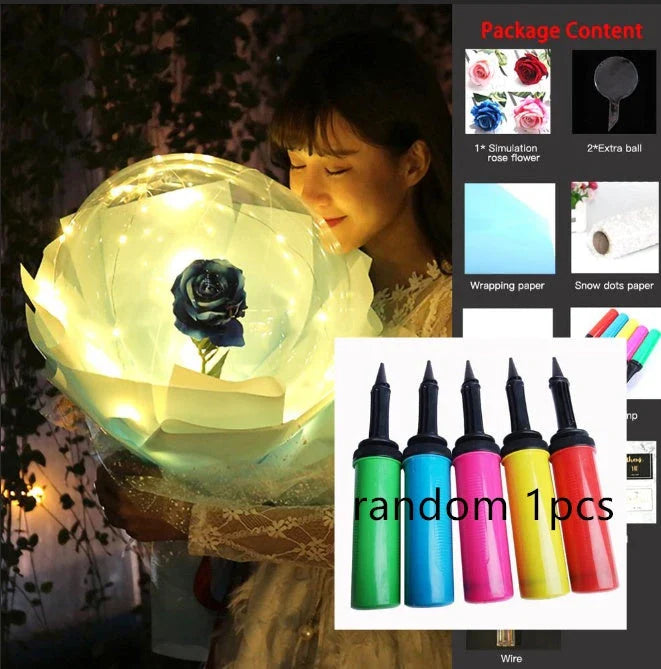 A luminous bouquet of glowing rose-shaped balloons, creating a magical and enchanting display.