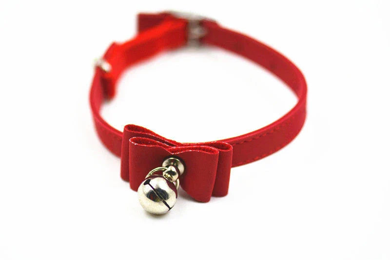 Stylish pet collar with bow tie and bell for small dogs, available in various colours