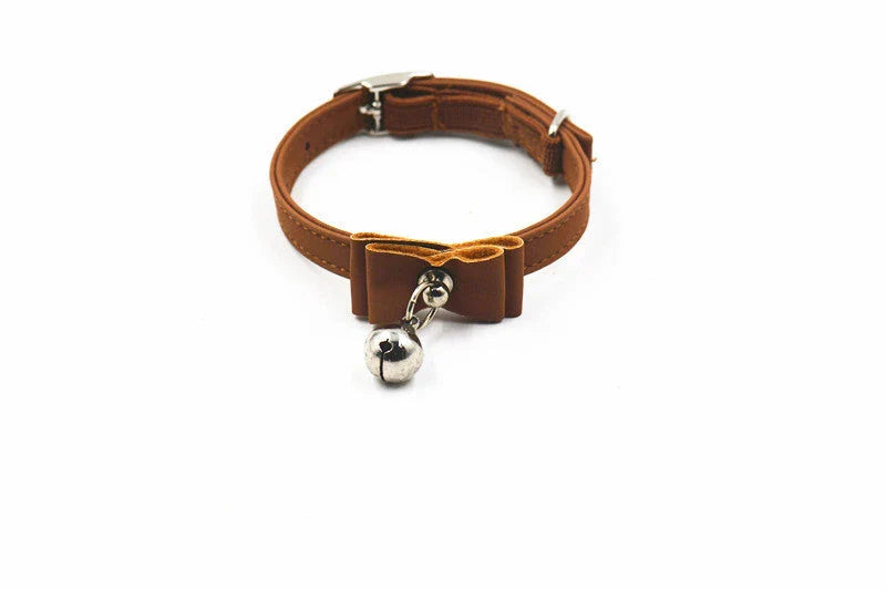 Stylish pet collar with bow tie and bell for small dogs, available in various colours