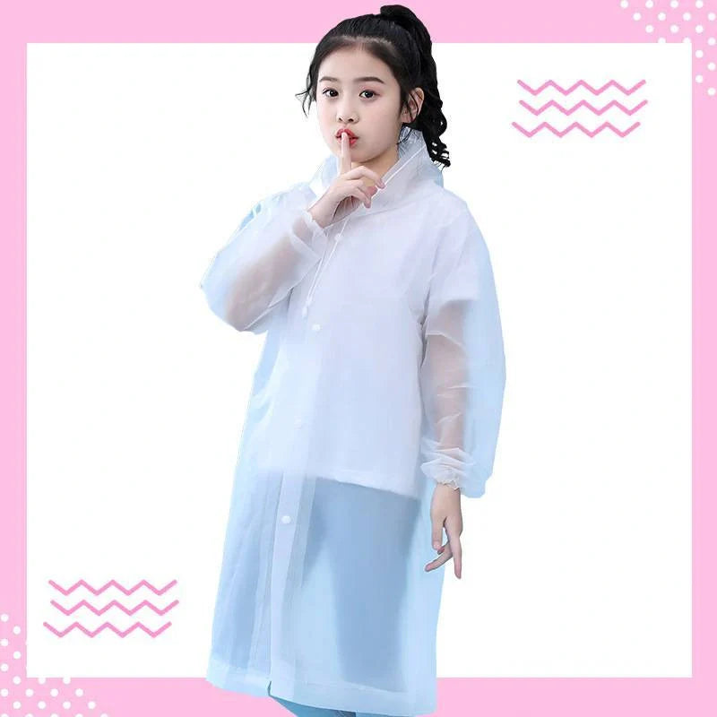 Transparent, lightweight, and compact children's poncho in vibrant colours for outdoor activities and wet weather protection