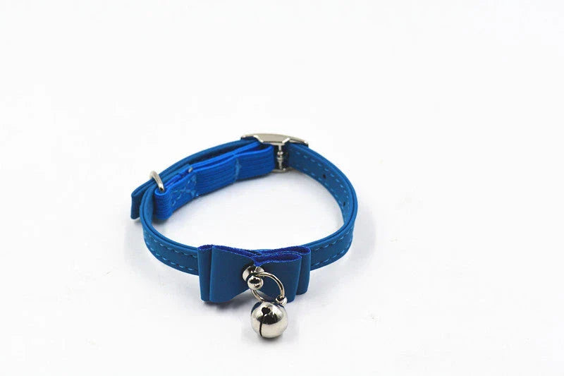Stylish pet collar with bow tie and bell for small dogs, available in various colours