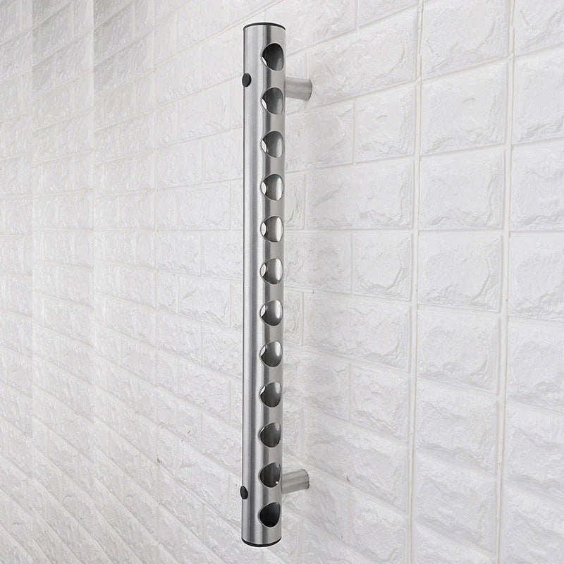 Stylish wall-mounted wine rack made of stainless steel, holding 8 or 12 bottles for elegant wine storage and display