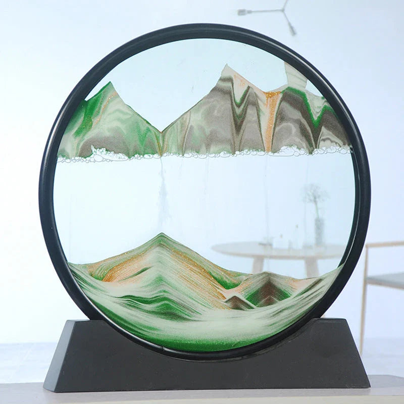 Mesmerizing glass sand art with vibrant, ever-changing movements in a variety of colors