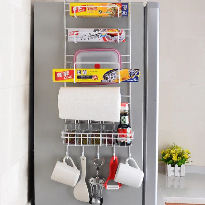 Premium metal refrigerator organiser with customisable shelves for efficient kitchen storage