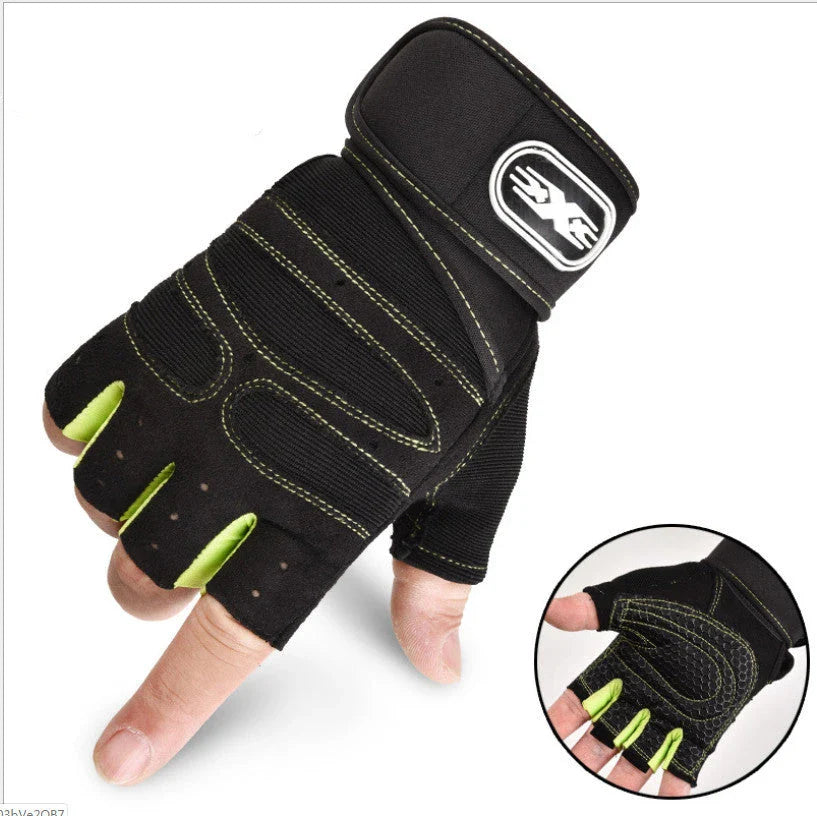 Premium half-finger cycling gloves with breathable mesh, adjustable wrist support, and non-slip palm grips for superior comfort and control during cycling and fitness activities.
