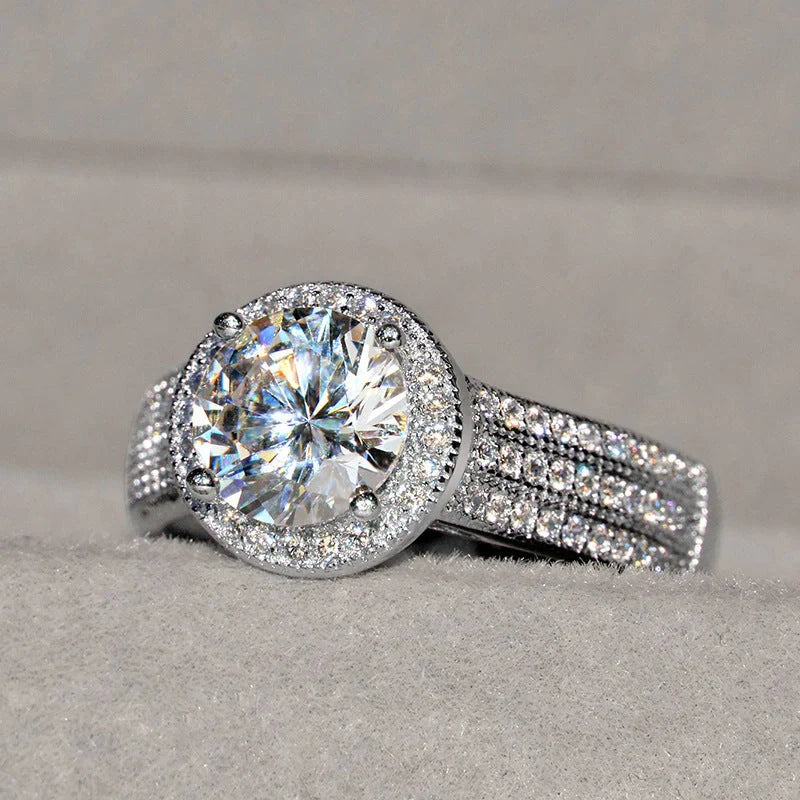 Classic Lotus Diamond Ring in brass with electric white steel finish