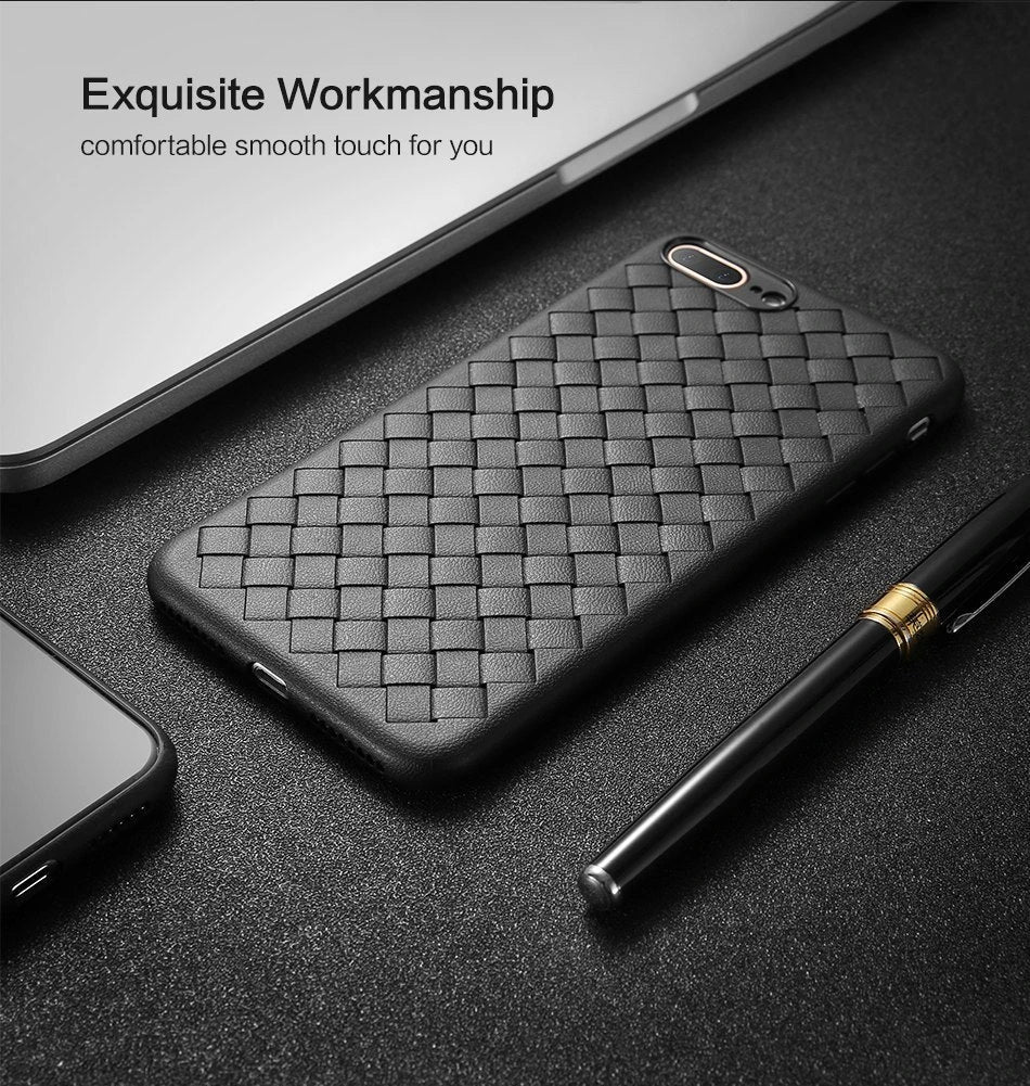 Stylish grid-patterned protective phone case with premium TPU material and responsive button covers