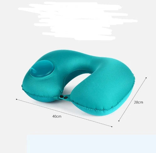 Inflatable travel pillow with U-shaped design for neck and head support, available in multiple colors