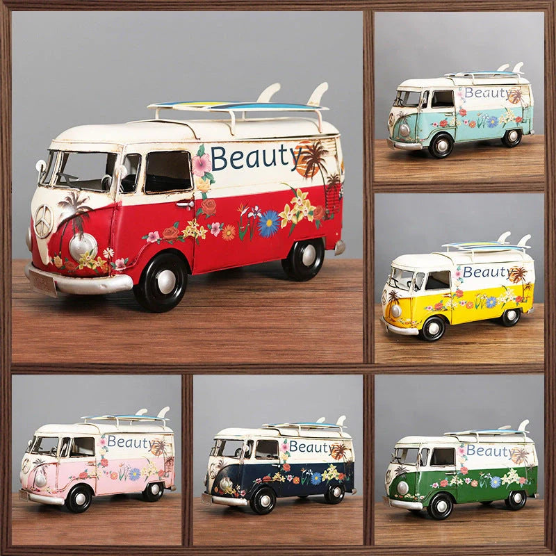 Handcrafted multicolour retro bus tissue box for home decoration