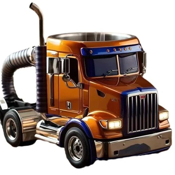 Handcrafted semi-truck shaped coffee mug for truck enthusiasts