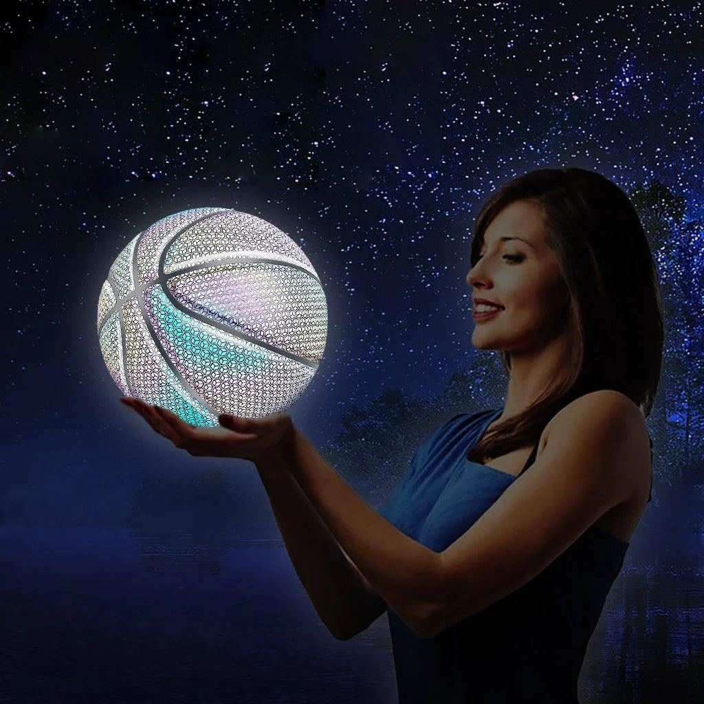 Luminous glow-in-the-dark basketball with reflective design for night games and outdoor activities