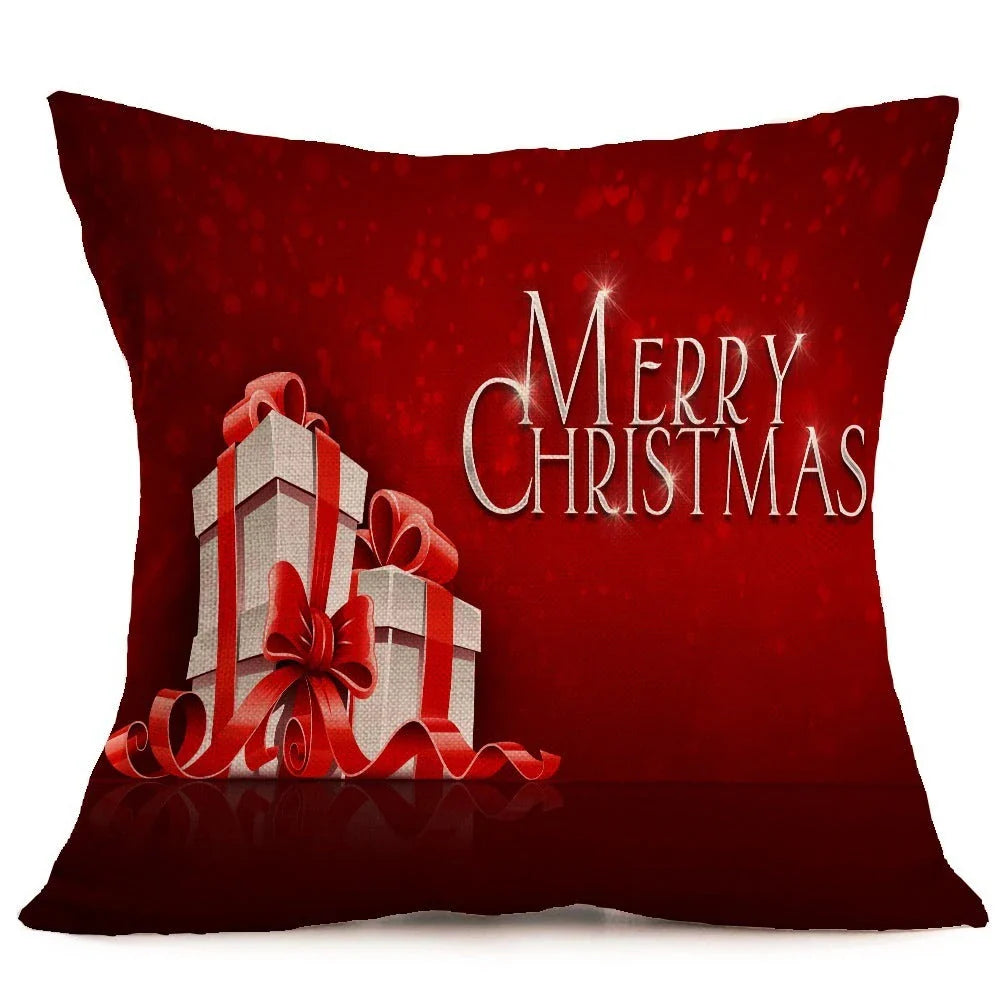 Festive Christmas-themed pillow covers in various patterns and styles, perfect for home or car decor