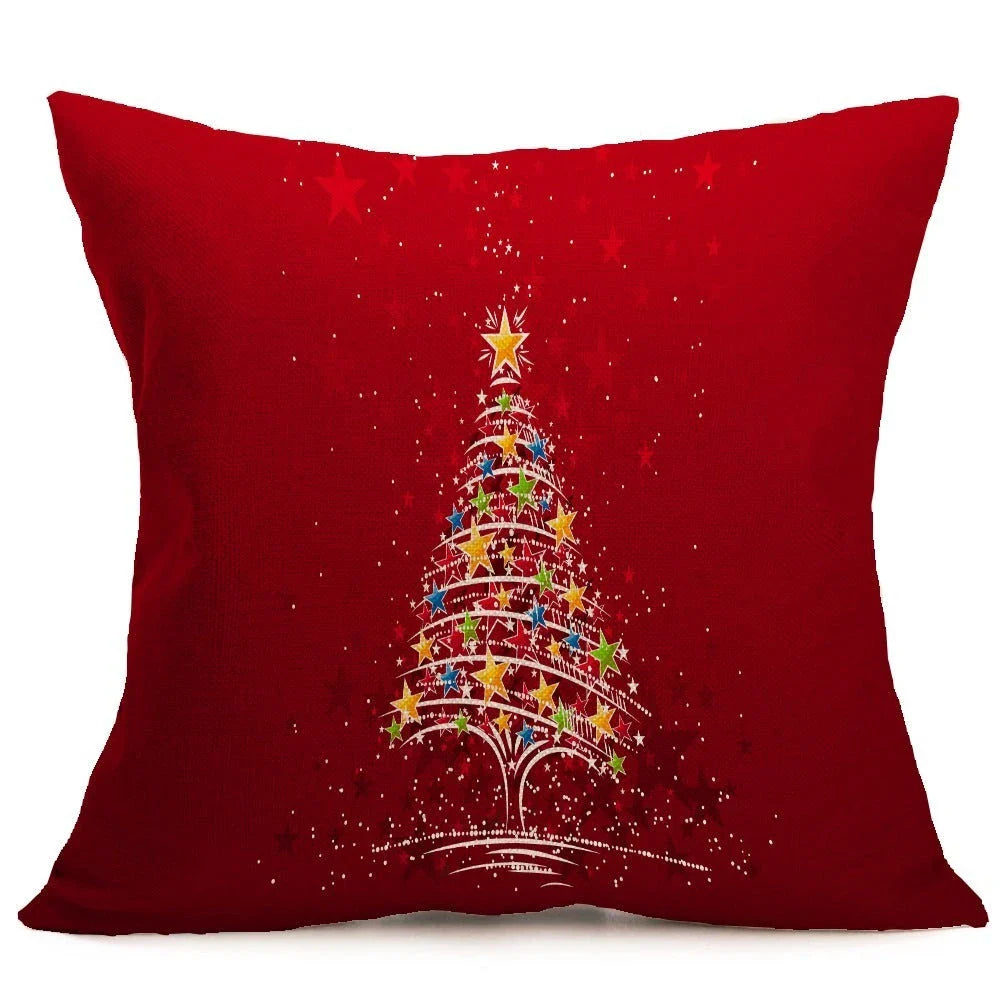 Festive Christmas-themed pillow covers in various patterns and styles, perfect for home or car decor