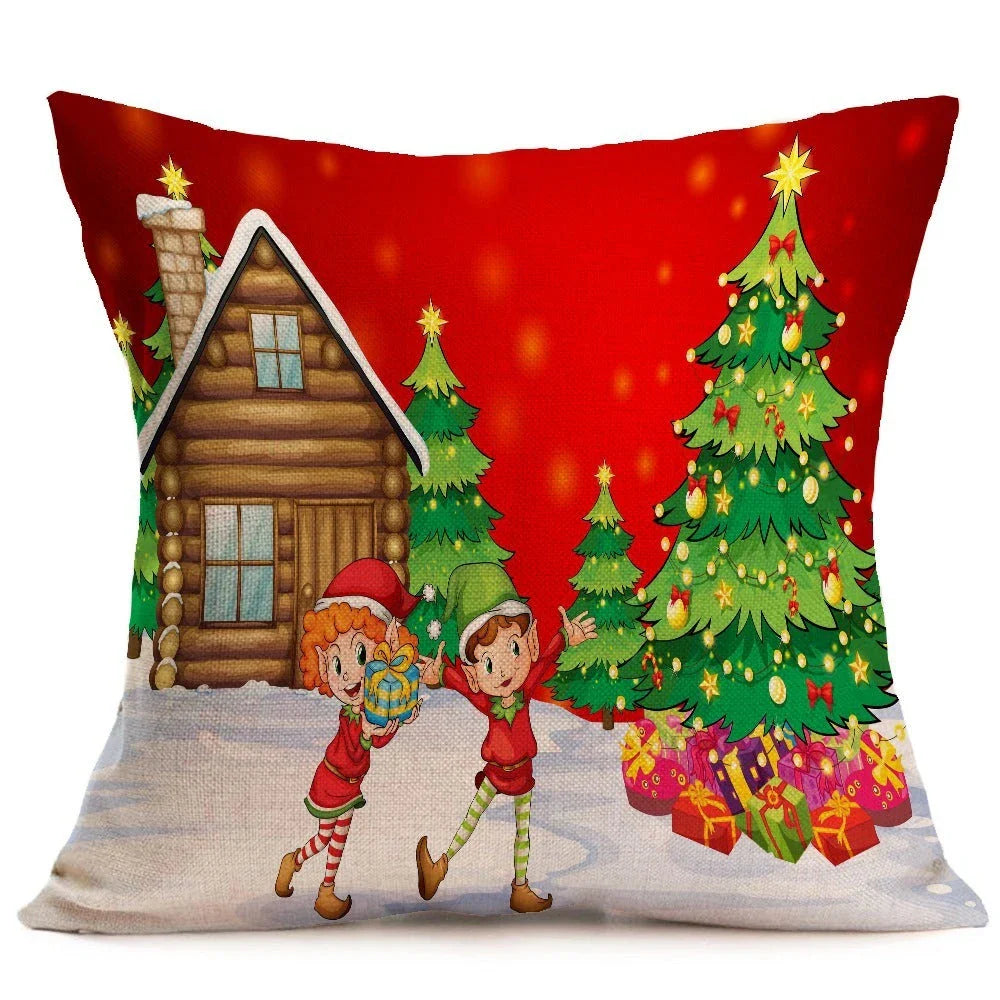 Festive Christmas-themed pillow covers in various patterns and styles, perfect for home or car decor
