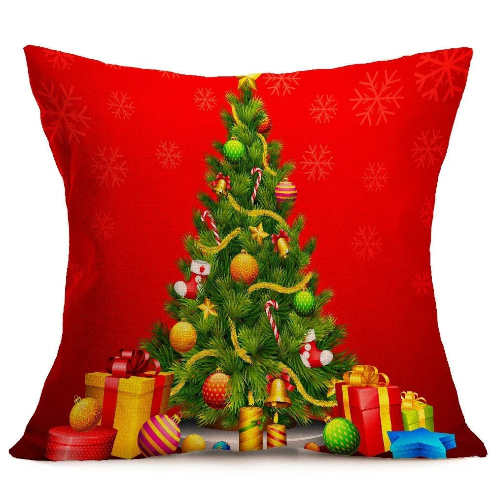 Festive Christmas-themed pillow covers in various patterns and styles, perfect for home or car decor