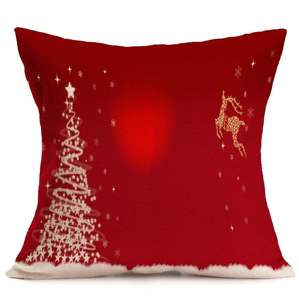 Festive Christmas-themed pillow covers in various patterns and styles, perfect for home or car decor