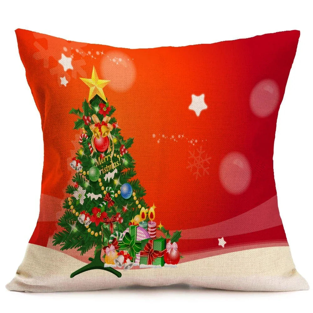 Festive Christmas-themed pillow covers in various patterns and styles, perfect for home or car decor
