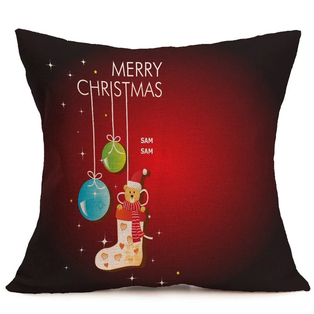 Festive Christmas-themed pillow covers in various patterns and styles, perfect for home or car decor