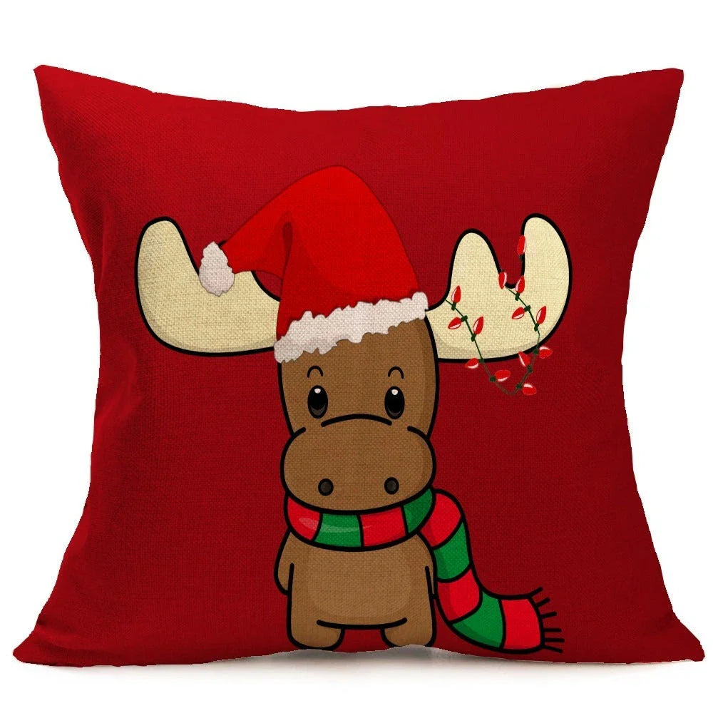Festive Christmas-themed pillow covers in various patterns and styles, perfect for home or car decor