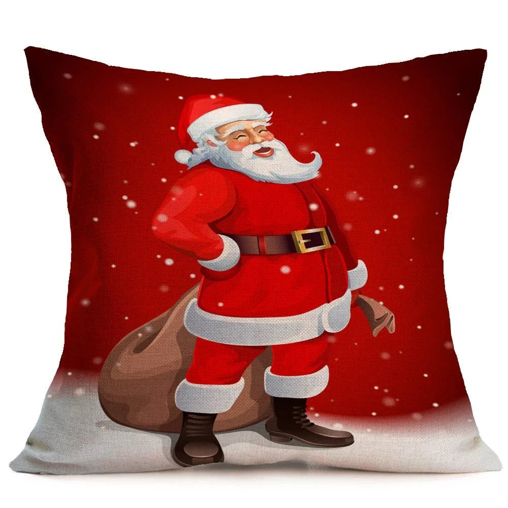 Festive Christmas-themed pillow covers in various patterns and styles, perfect for home or car decor