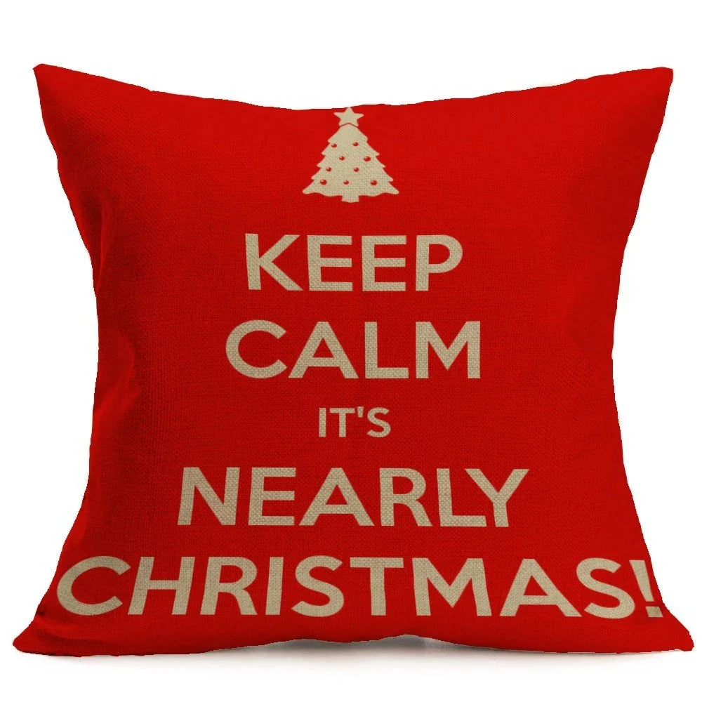 Festive Christmas-themed pillow covers in various patterns and styles, perfect for home or car decor