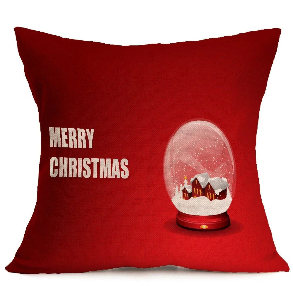Festive Christmas-themed pillow covers in various patterns and styles, perfect for home or car decor