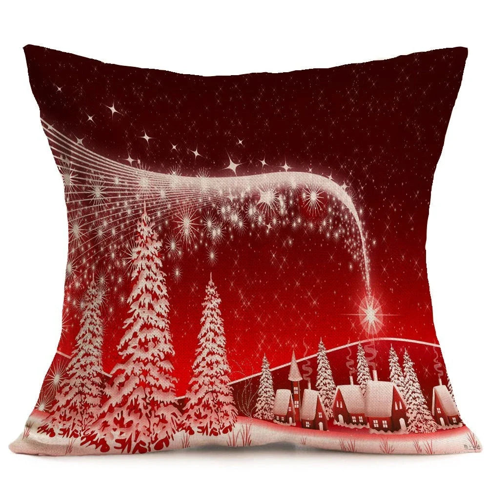 Festive Christmas-themed pillow covers in various patterns and styles, perfect for home or car decor