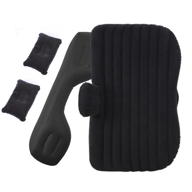 Inflatable car mattress with pillows in various colors, perfect for comfortable road trips and outdoor adventures