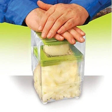 Versatile manual vegetable chopper with push-type design, storage box, and durable ABS and AS construction