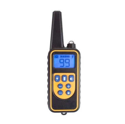 Remote-controlled anti-bark dog training collar with adjustable settings and 800-yard range