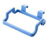 Versatile kitchen storage caddy that hangs discreetly behind cabinet doors, available in a variety of vibrant colours