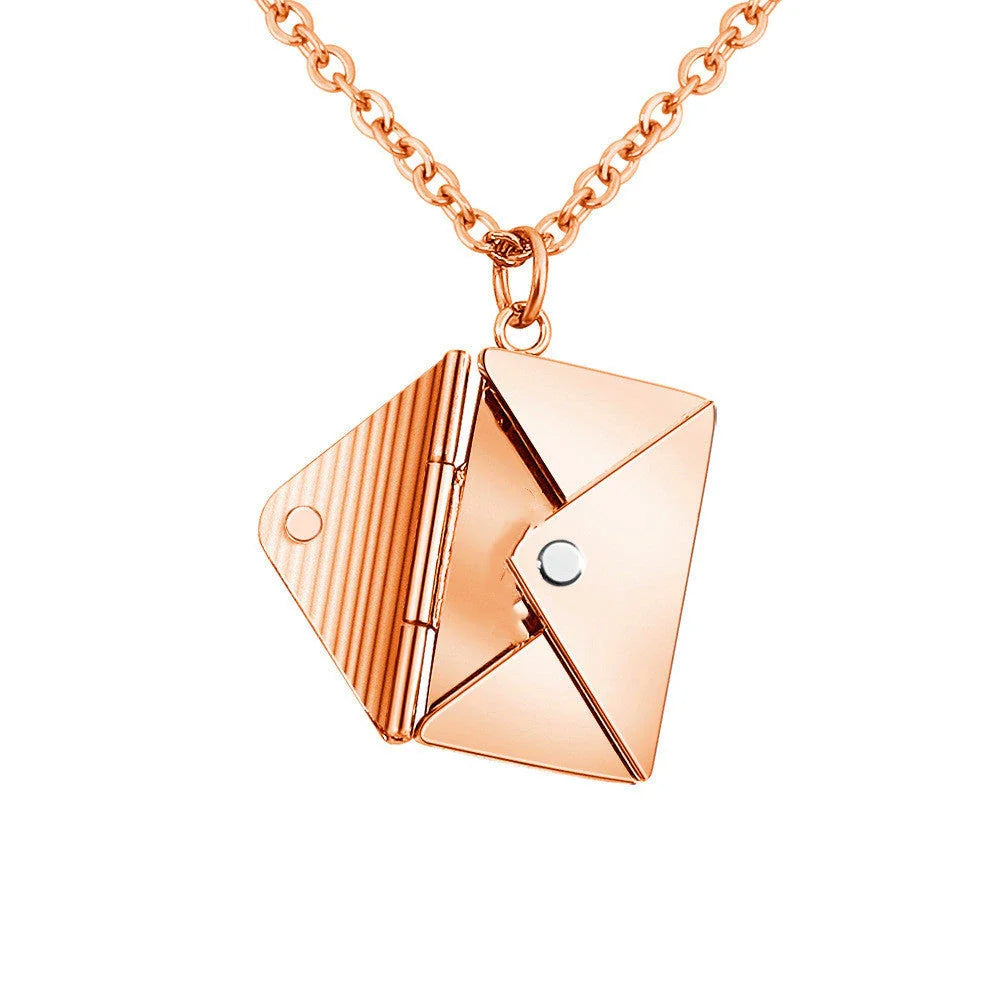 Elegant titanium steel envelope pendant necklace with adjustable chain, versatile for any occasion