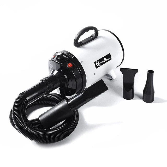 A high-powered, quiet pet hair dryer in various colors, designed for fast and efficient drying of dogs and cats.