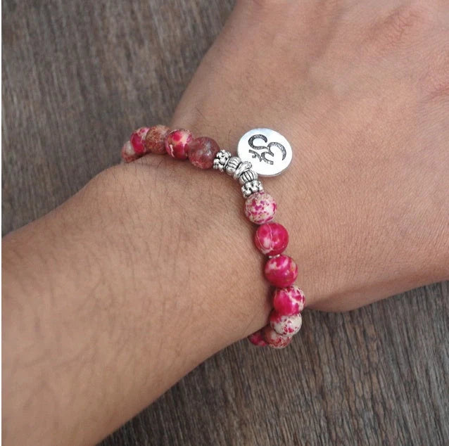 Handmade Matte Amazonite Yoga Chakra Bracelet with OM and Lotus charms