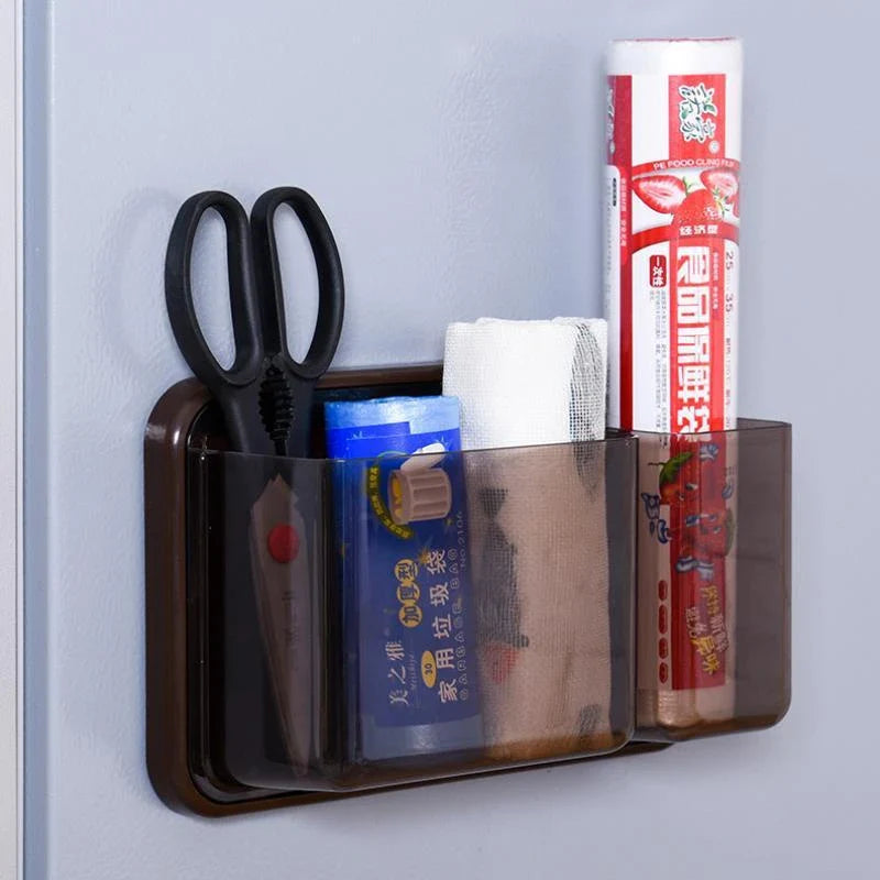 Versatile refrigerator organiser with multiple compartments for storing cling film, tissues, and other small kitchen items