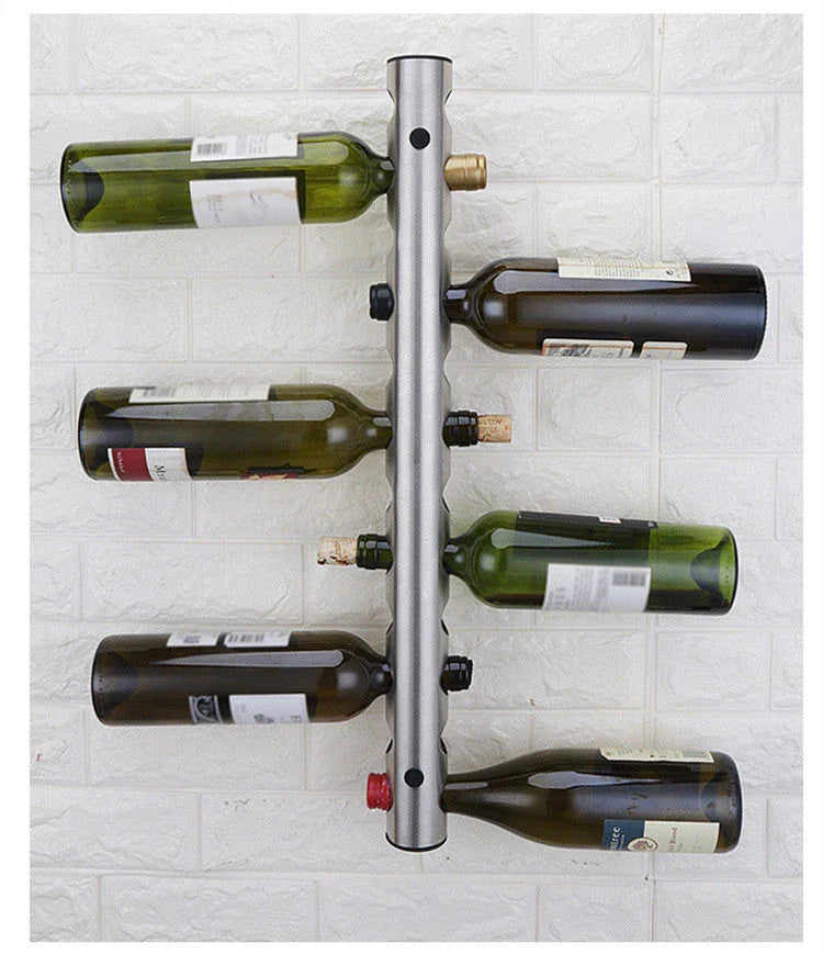 Stylish wall-mounted wine rack made of stainless steel, holding 8 or 12 bottles for elegant wine storage and display