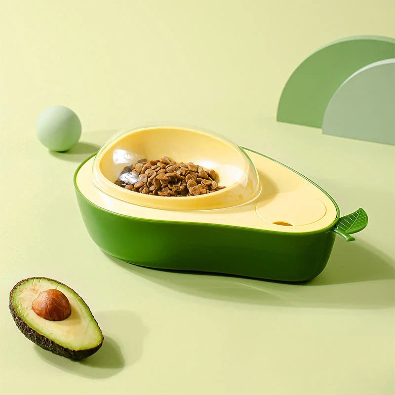 Automatic avocado-shaped pet feeder and water dispenser with dual bowls for cats and dogs