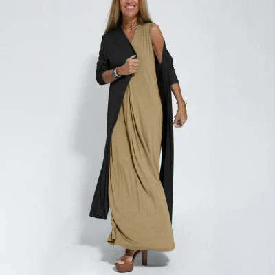 Stylish Women's V-neck Sleeveless Dress with Long Cardigan in various colors