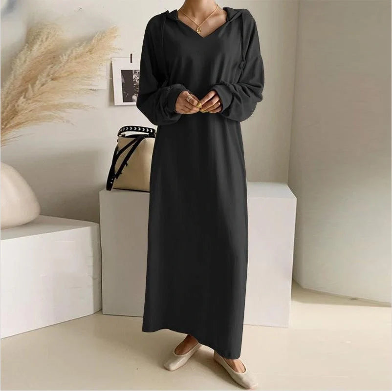 Stylish Japanese and Korean casual sweater dress in polka dot pattern with long skirt and sleeve design