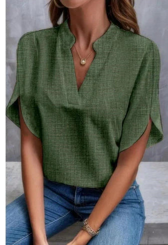 Women's summer short-sleeved chiffon shirt with V-neck design in various colours
