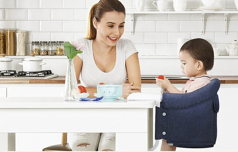 Foldable high chair with safety belt, perfect for portable infant feeding at home or while traveling